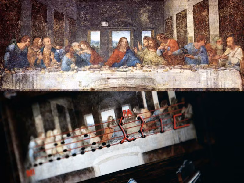 Bài hát ẩn dấu trong bức tranh "The Last Supper" là một minh chứng rõ nhất cho "mật mã Da Vinci". Một nhạc sĩ người Italy đã phát hiện ra cách bày biện các vật dụng trên bàn cùng tư thế bàn tay của Jesus và các tông đồ đều là dấu hiệu tượng trưng cho các nốt nhạc.