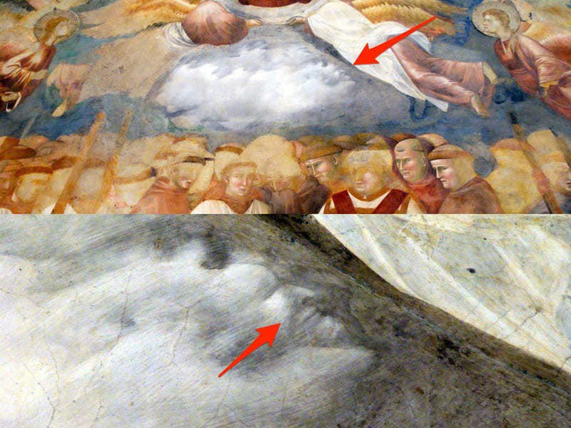 Nhà sử học nghệ thuật Chiara Furgoni đã phát hiện ra một khuôn mặt ẩn giấu giữa những đám mây trong bức bích họa của họa sĩ Giotto tại Thánh đường Basilica of St Francis ở Assisi, Italy năm 2011, 700 năm sau khi bức tranh được hoàn thành.