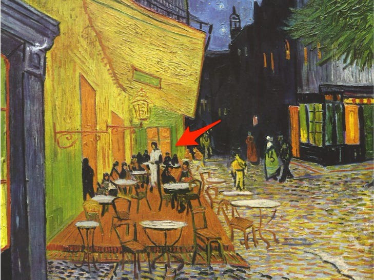 Một số người tin rằng Vincent Van Gogh đã thể hiện lòng kính trọng với Da Vinci qua bức tranh "Café Terrace at Night" của ông. Cụ thể, có 12 người trong quán cà phê tượng trưng cho 12 tông đồ trong khi người phục vụ ở giữa có hình dáng giống như chúa Jesus. Ngoài ra còn có biểu tượng hình chữ thập ngay sau lưng người phục vụ trên ô kính cửa sổ.