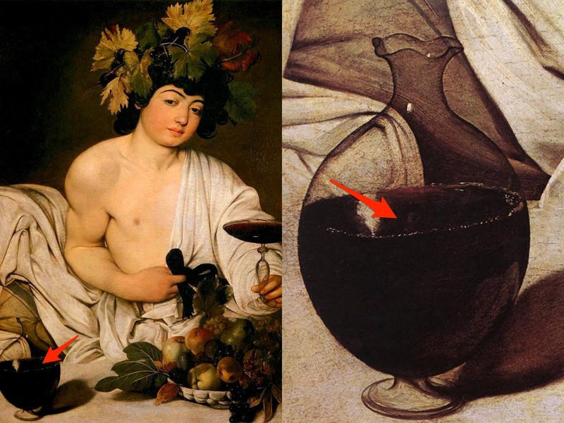 Mặc dù không dễ phát hiện nhưng danh họa người Italy Michelangelo Merisi da Caravaggio đã vẽ một chân dung tự họa nhỏ xíu trong bức tranh "Bacchus" của ông. Bức chân dung tự họa này lần đầu được phát hiện năm 1922, hơn 300 năm sau khi nó được hoàn thành nhưng sau đó nó đã bị lãng quên sau nhiều năm không được bảo quản tốt. Tuy nhiên, chi tiết này đã được phát hiện lại vào năm 2009 nhờ công nghệ hiện đại.