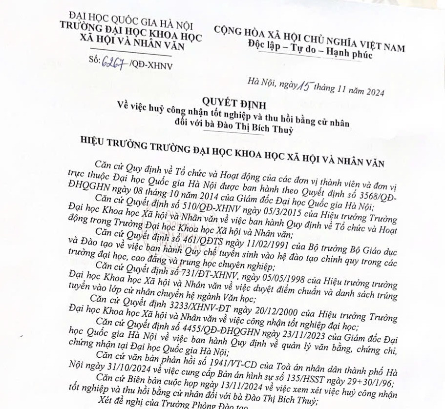 Thu hồi bằng cử nhân của bà Đào Thị Bích Thuỷ - Hình 2 Thu hoi bang cu nhan cua ba Dao Thi Bich Thuy-Hinh-2