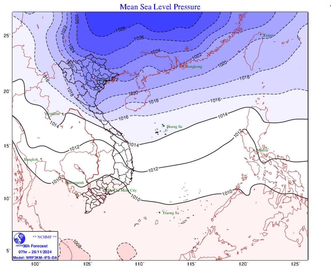 Thoi tiet ngay 26/11: Bac Bo mua ret, Trung Bo mua to