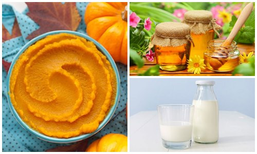 Tiếp theo, bạn lấy 1 - 2 thìa bí ngô nghiền nhuyễn vào một chiếc bát nhỏ, rồi cho tiếp ½ thìa mật ong và ½ thìa sữa tươi vào và trộn thật đều. Ảnh: myphamkissa.