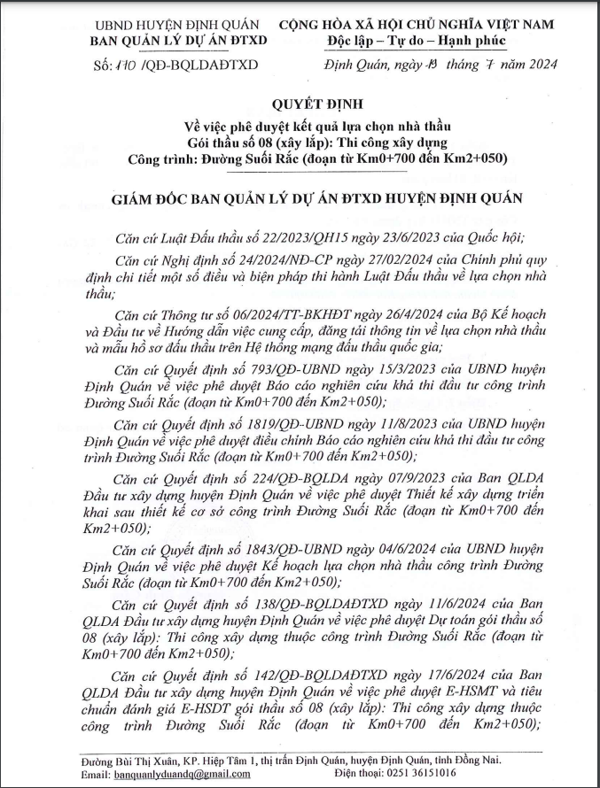 Dong Nai: Goi thau thi cong duong suoi rac ve tay Cuong Thanh- Vu Hiep