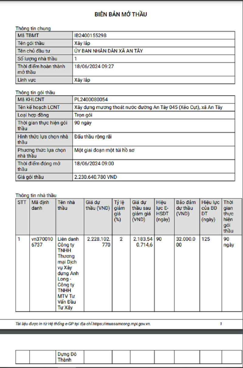 Bình Dương: Chỉ 1 liên danh dự gói thầu xây lắp tại phường An Tây Binh Duong: Chi 1 lien danh du goi thau xay lap tai phuong An Tay
