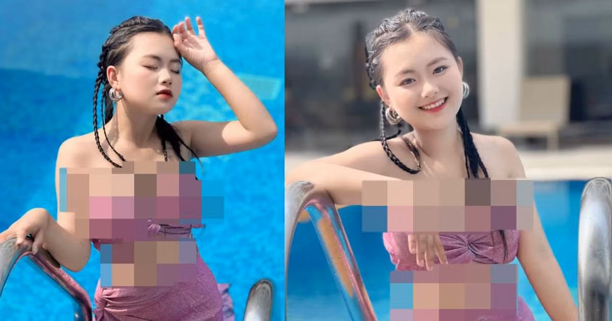 Trước đó, bộ ảnh hồ bơi của Phúng Phính còn làm dân mạng hết hồn bởi nó không phù hợp với lứa tuổi.