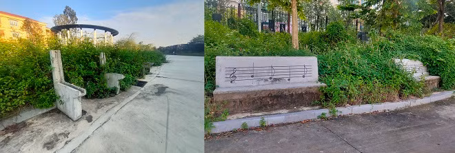 Tuy nhiên, sau nhiều năm đưa vào sử dụng, một số hạng mục xuống cấp, hư hỏng nặng, nhiều diện tích cỏ dại mọc tràn ra cả lối đi. 