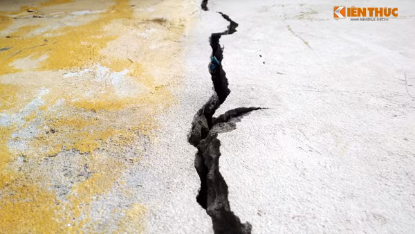 Những vết nứt rộng toác chạy dài trên tường.