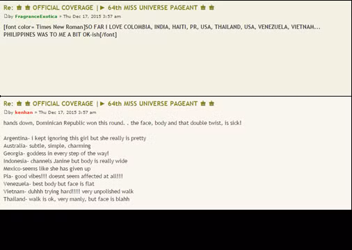 Rất nhiều ý kiến của dân mạng quốc tế cho rằng người đẹp Phạm Hương dường như đã quá cố gắng thể hiện mà đánh mất đi vẻ tự nhiên của mình. Tuy nhiên xét chung về nhiều yếu tố, người đẹp Việt Nam vẫn nằm trong Top 5, Top 10 tự bình chọn của rất nhiều khán giả.