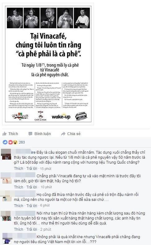 Cộng đồng mạng sôi nổi bình luận về chiến thuật thú nhận không bình thường của Vinacafé.