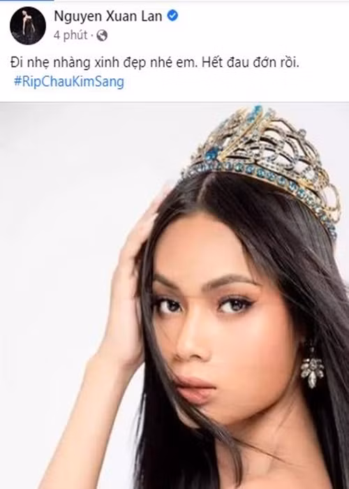 Xuân Lan bày tỏ sự tiếc thương Kim Sang ra đi ở tuổi 26.