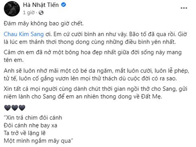 NTK Hà Nhật Tiến cho biết, anh sẽ luôn nhớ mãi Kim Sang luôn lễ phép, tử tế, luôn cố gắng vươn lên.