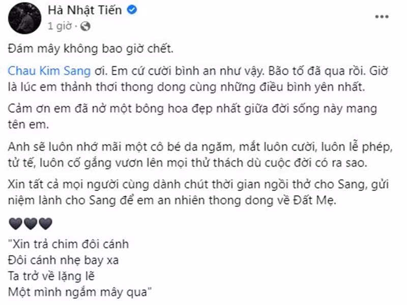 NTK Hà Nhật Tiến cho biết, anh sẽ luôn nhớ mãi Kim Sang luôn lễ phép, tử tế, luôn cố gắng vươn lên.