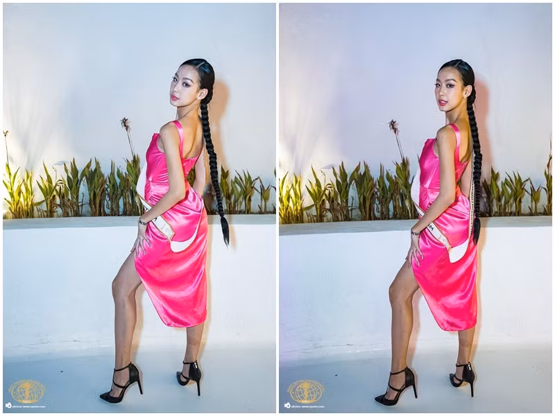 Trong loạt ảnh của ban tổ chức, Bảo Ngọc bị "dìm" chiều cao thê thảm dù cao 1m85. Ảnh: Miss Intercontinental