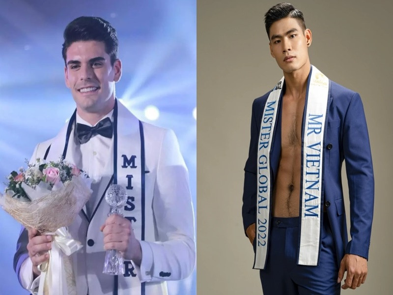 Theo Dân Việt, ông Pradit Pradinunt - Chủ tịch cuộc thi Mister Global cho biết, Miguel Angel Lucas Carrasco phải từ bỏ danh hiệu Mister Global 2021 vì không thể hoàn thành nhiệm vụ. Đại diện Việt Nam Danh Chiếu Linh (phải) là người thay thế. Ảnh: Lao động