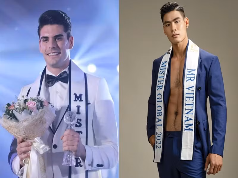 Theo Dân Việt, ông Pradit Pradinunt - Chủ tịch cuộc thi Mister Global cho biết, Miguel Angel Lucas Carrasco phải từ bỏ danh hiệu Mister Global 2021 vì không thể hoàn thành nhiệm vụ. Đại diện Việt Nam Danh Chiếu Linh (phải) là người thay thế. Ảnh: Lao động
