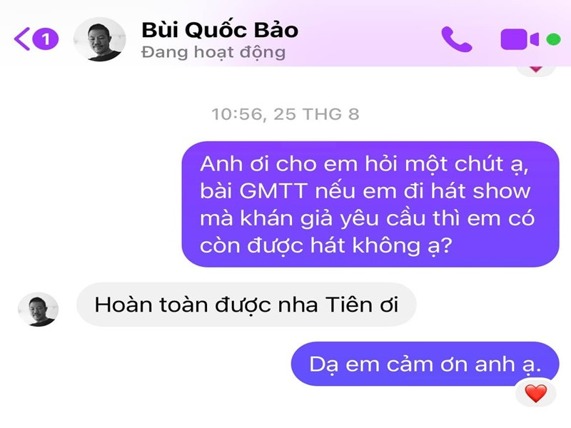 Thủy Tiên đăng ảnh chụp tin nhắn với nhạc sĩ Quốc Bảo làm bằng chứng. Ảnh: FBNV
