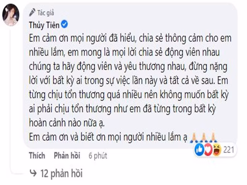 Nữ ca sĩ mong muốn khán giả đừng nặng lời với bất kỳ ai trong sự việc lần này và tất cả về sau. Ảnh chụp màn hình