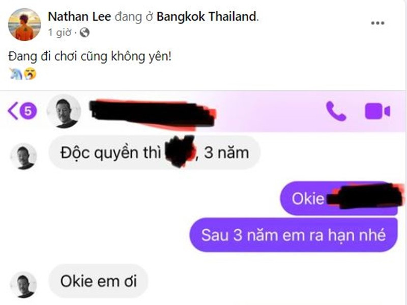 Sau khi Thủy Tiên phủ nhận “dùng chùa” bài hát, Nathan Lee đăng tải ảnh chụp tin nhắn với nhạc sĩ Quốc Bảo để làm bằng chứng đã mua độc quyền ca khúc “Giấc mơ tuyết trắng” trong 3 năm. Ảnh chụp màn hình