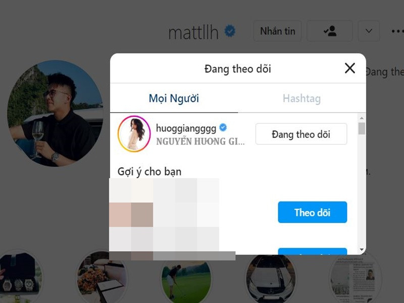 Dù "đường ai nấy đi", Matt Liu vẫn theo dõi trang cá nhân Instagram của Hương Giang.