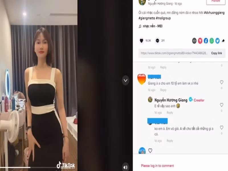Cách đây ít ngày khi đăng tải clip khoe vóc dáng quyến rũ trên Tiktok, Hương Giang bị một cư dân mạng ra mức giá 10 tỷ để cô đồng ý về làm vợ. Trước phần bình luận này, Hương Giang đáp lại: "Em rẻ vậy sao anh". Ảnh: Người đưa tin