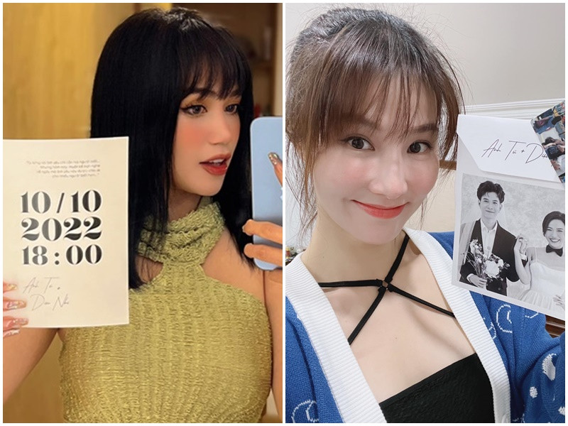 Diễm My 9X (phải) và Sĩ Thanh cũng là khách mời đám cưới Diệu Nhi.