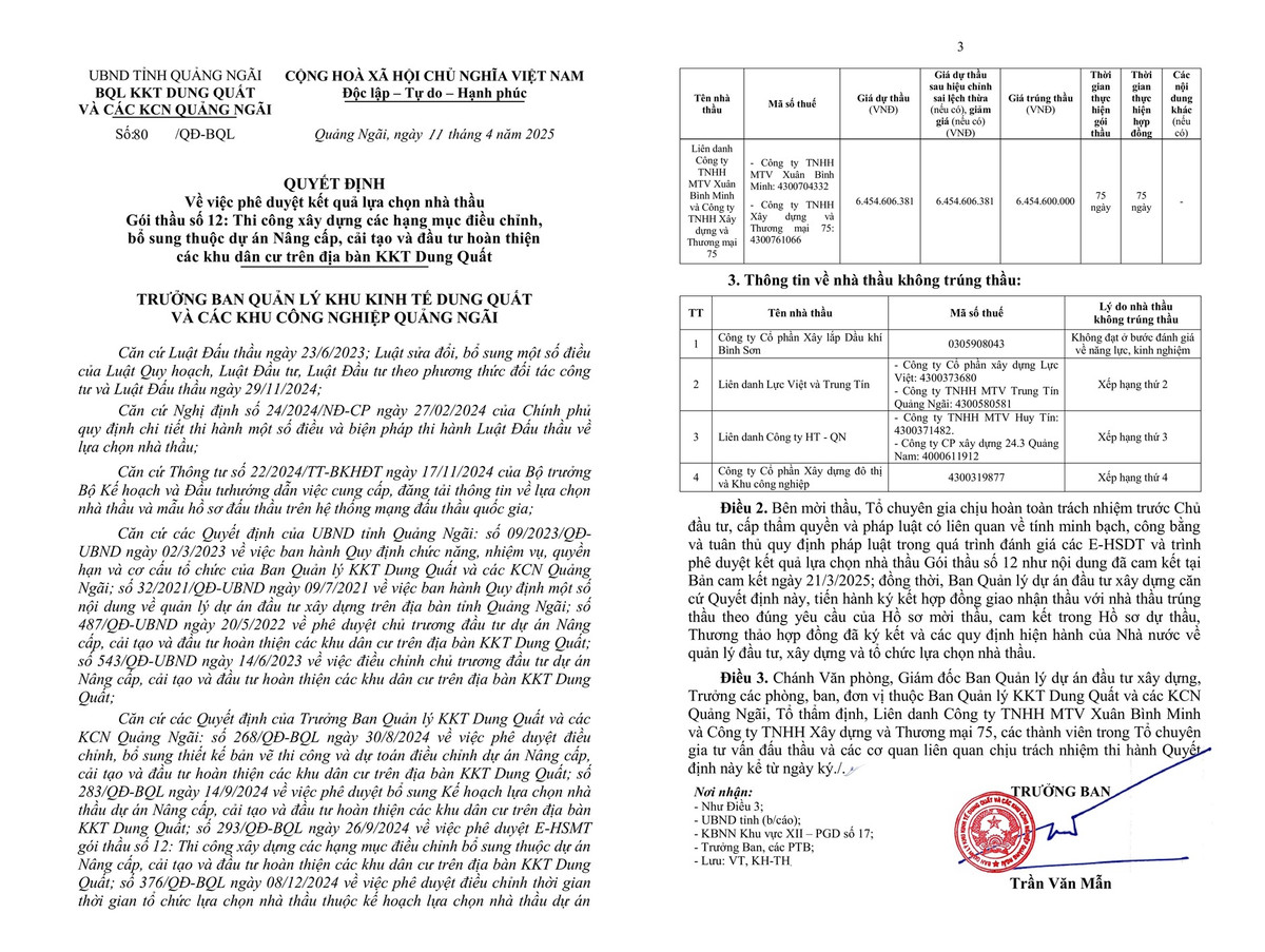 Quang Ngai: Lien danh 2 thanh vien trung goi xay lap tai Dung Quat