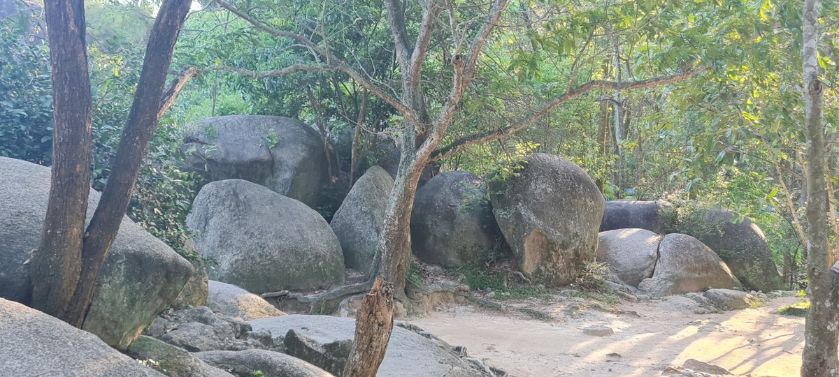 Ngay bên cạnh hòn Trống Mái, du khách còn thấy nhiều phiến đá nhỏ khác nhau với những hình thù độc đáo.