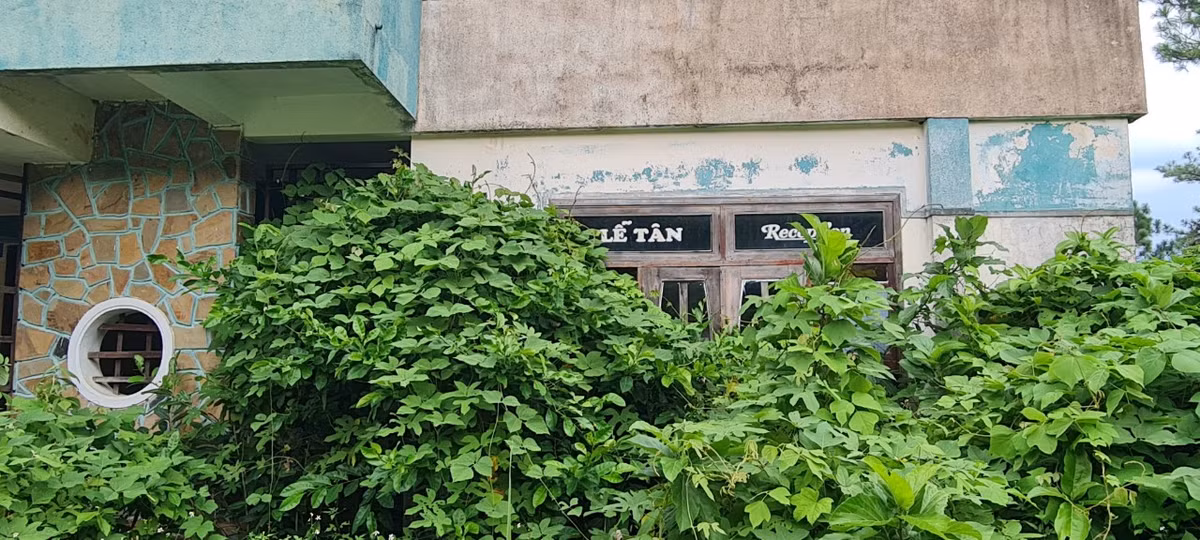 Dòng chữ "lễ tân" trên ô cửa gợi nhớ về một thời "hoàng kim" của ngôi nhà.