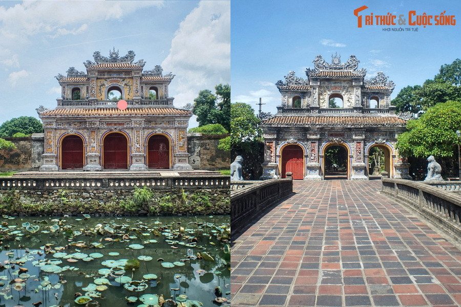 3. Ở Hoàng thành Huế, nếu cổng Ngọ Môn gây choáng ngợp bởi quy mô bề thế thì hai cổng Hiển Nhơn và Chương Đức lại lôi cuốn du khách bởi vẻ đẹp tinh xảo. Diện mạo của các cổng này có từ đầu thập niên 1920, khi vua Khải Định cho hạ giải các cổng cũ bằng gỗ để xây cổng mới bằng gạch.