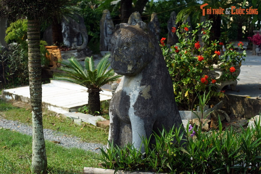 Hệ thống tượng lăng mộ Quận công thời Lê Trung hưng không chỉ phản ánh tay nghề tạo tượng điêu luyện và con mắt thẩm mỹ của nghệ nhân thời bấy giờ, mà còn phản ánh nhiều điều về vũ trụ quan của người Việt đương thời. Ảnh: Ảnh: Tượng chó ở lăng Quận Mãn, TP Thanh Hóa.