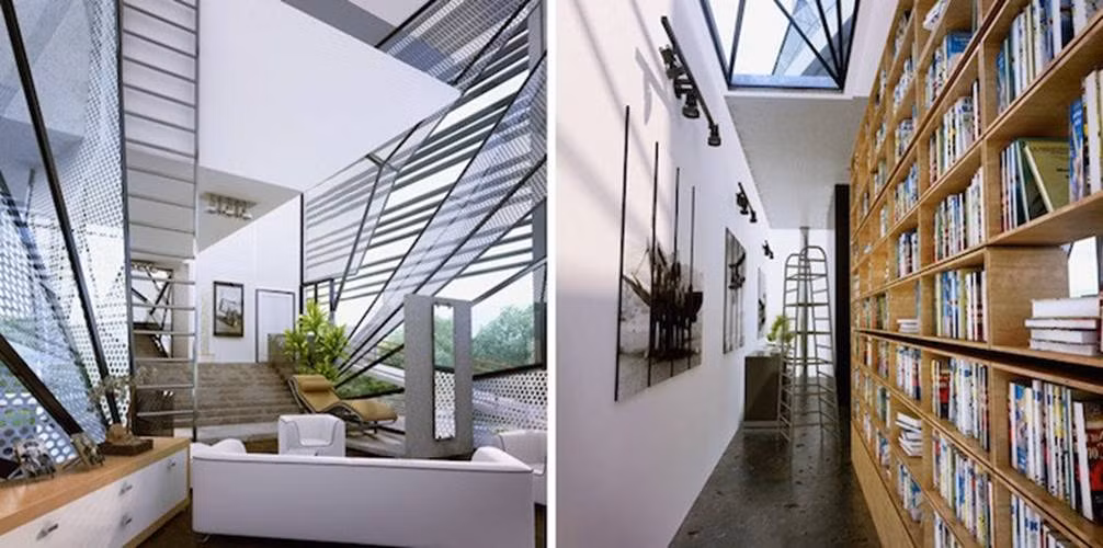 Cửa sổ với các tấm kính được gắn trên khung trên kim loại đục lỗ để hút không khí, đồng thời hấp thụ tối đa ánh sáng...