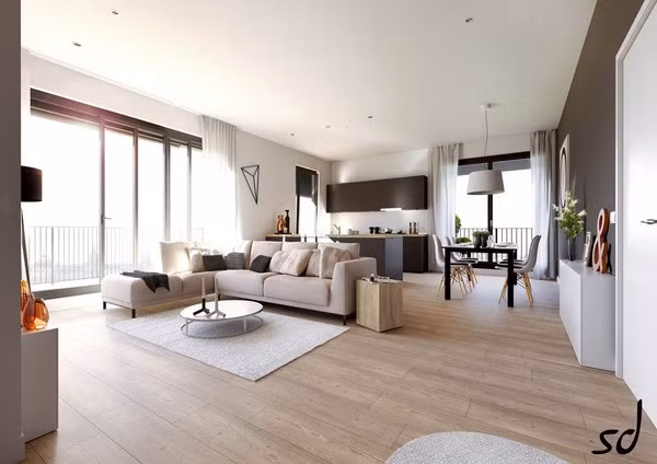 Dù phải chia không gian với nhiều chức năng khác, nhưng nhờ diện tích khá rộng, khu vực tiếp khách của căn hộ này vẫn cực tiện nghi và đẹp mắt.