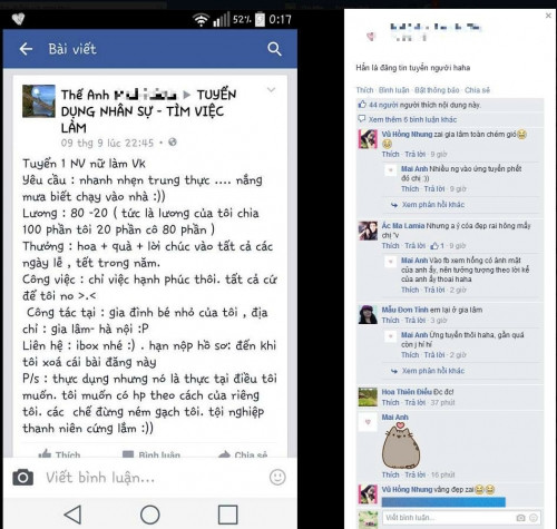 9X Ha thanh dang dan tuyen nhan vien nu lam vo