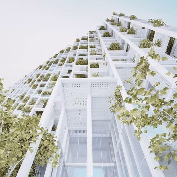 Một hệ thống thu gom nước sẽ thu thập nước mưa trên mái nhà và sử dụng nó để tưới cây trên ban công. Thảm thực vật xanh mát có chức năng lọc không khí khiến các tòa nhà như đang từ từ ngâm mình trong những tán lá. Cấu trúc “tự nhiên” cũng giúp điều hòa khí hậu trong nhà, trong khi hành lang mở sẽ giúp tạo sự thông thoáng và giảm thiểu sự phụ thuộc vào điều hòa không khí. Lưới cấu trúc và cơ sở hạ tầng là những yếu tố không đổi trong tòa nhà