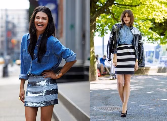 Chính vì vậy, để tủ đồ công sở thêm sành điệu và mới lạ, bạn nên thử phối hợp sơ mi chất liệu này với chân váy sọc ngang, hoặc quần âu sọc dọc.