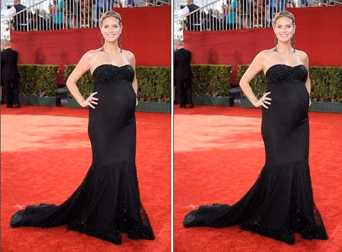 Heidi Klum là một trong những siêu mẫu diện đầm bầu đẹp nhất làng thời trang thế giới. Với thiết kế đầm đen đuôi công hiệu Marchesa, Heidi Klum đã làm cho các đồng nghiệp phải ghen tỵ vì sự quyến rũ của mình trên thảm đỏ của lễ trao giải Emmy 2009.