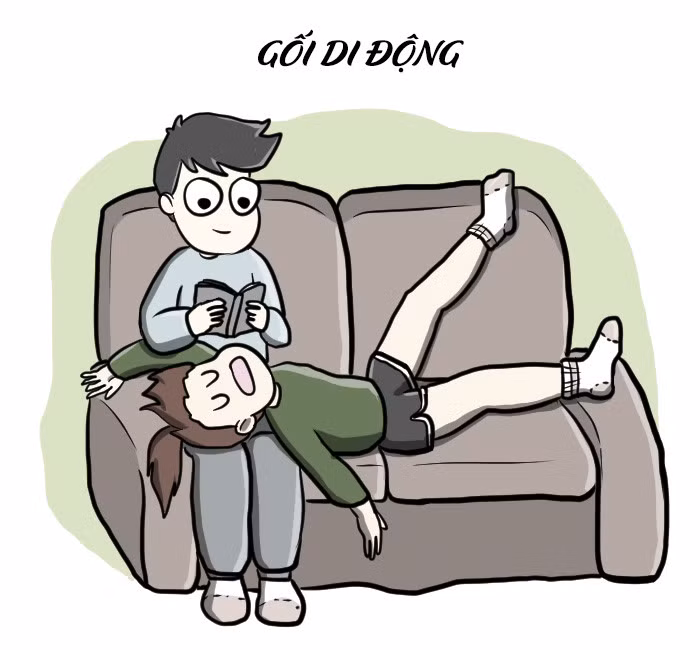 Con gái không cần mang theo gối, đệm đi khắp nơi vì người yêu sẽ thay thế tất cả. Đôi chân, tấm lưng hay bờ vai của các chàng luôn sẵn sàng giúp phái đẹp thoải mái ở mọi nơi, mọi lúc.