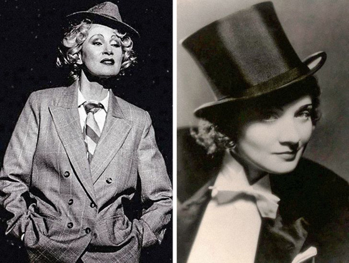 Marlene Dietrich cũng là người theo đuổi mốt thời trang phi giới tính. Nếu như bây giờ việc phụ nữ khoác vest lịch lãm không quá xa lạ thì những năm 1920 lại là sự đột phá.