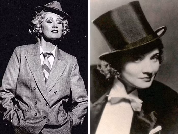 Marlene Dietrich cũng là người theo đuổi mốt thời trang phi giới tính. Nếu như bây giờ việc phụ nữ khoác vest lịch lãm không quá xa lạ thì những năm 1920 lại là sự đột phá.