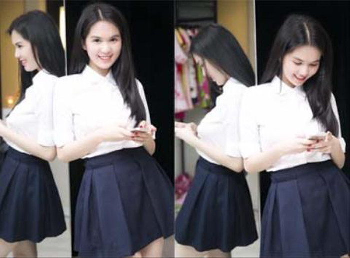 Một chút thay đổi với chân váy xòe ngắn, Ngọc Trinh trẻ trung như nữ sinh cấp ba.
