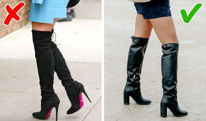 Bốt dài qua gối. Bốt là món đồ không thể thiếu trong mùa đông. Tuy nhiên, kiểu bốt dài quá đầu gối giờ không còn thịnh hành bởi khiến chị em khó di chuyển, vừa không thanh thoát bằng cách phối đồ với loại bốt ngắn.