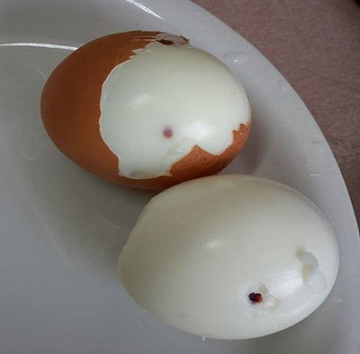  Trứng có đốm đen. Trứng có đốm đen là trứng xuất hiện đốm trên vỏ hoặc trong lòng trắng. Gặp trứng có đốm, bạn nên loại bỏ thay vì đem chế biến món ăn.