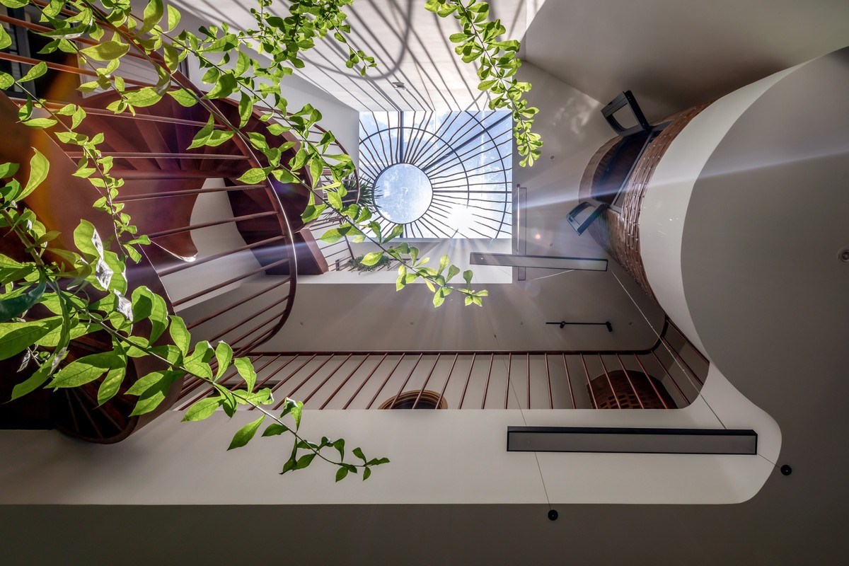 Khu vực mái được sử dụng như một sân thượng lớn. Phần phía trước đóng vai trò là không gian thư giãn cho gia đình và bạn bè, trong khi phần phía sau được sử dụng làm khu vực phơi đồ, kết hợp với việc trồng cây ăn quả theo sở thích của chủ nhà.