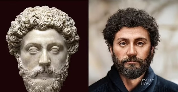 Hoàng đế Marcus Aurelius trị vì đế chế La Mã từ năm 161-180. Trong hình ảnh phục dựng, ông hoàng La Mã này sở hữu vẻ đẹp nam tính, mạnh mẽ.