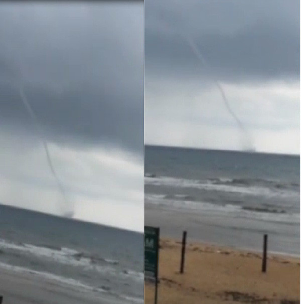 Sáng ngày 18/9/2019, vòi rồng cao hàng chục mét xuất hiện trên vùng biển huyện Cẩm Xuyên, Hà Tĩnh. Hiện tượng hiếm gặp này không gây thiệt hại về người và tài sản. Ảnh: Dân Việt.