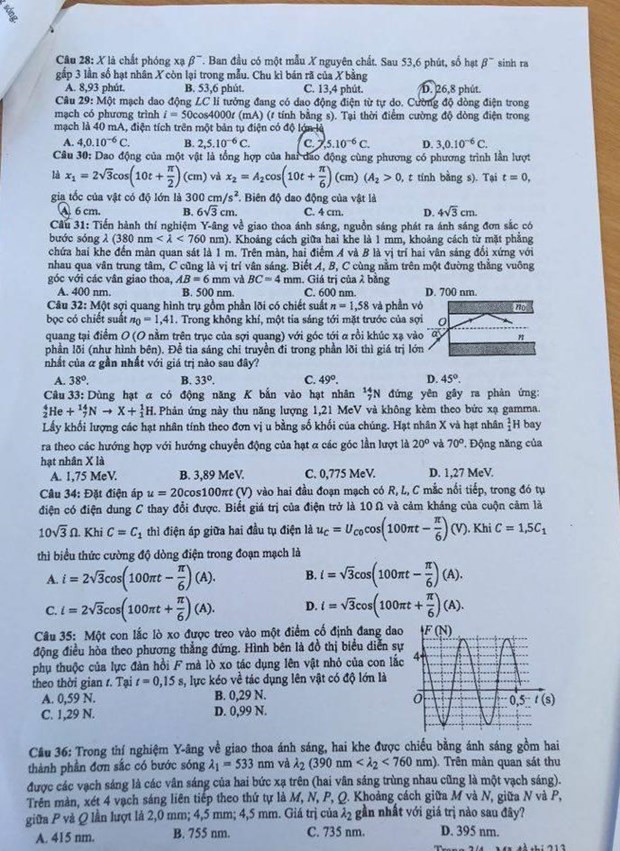 Đề thi môn Vật lý - mã đề 213 - trang 3.