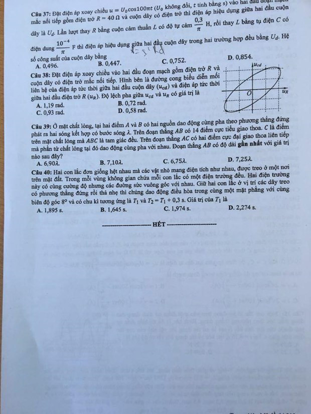 Đề thi môn Vật lý - mã đề 213 - trang 4.