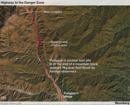 Đường dẫn vào khu vực bãi thử Punggye-ri. Nguồn ảnh: Bloomberg.