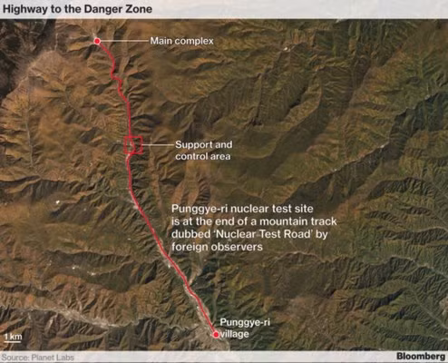 Đường dẫn vào khu vực bãi thử Punggye-ri. Nguồn ảnh: Bloomberg.